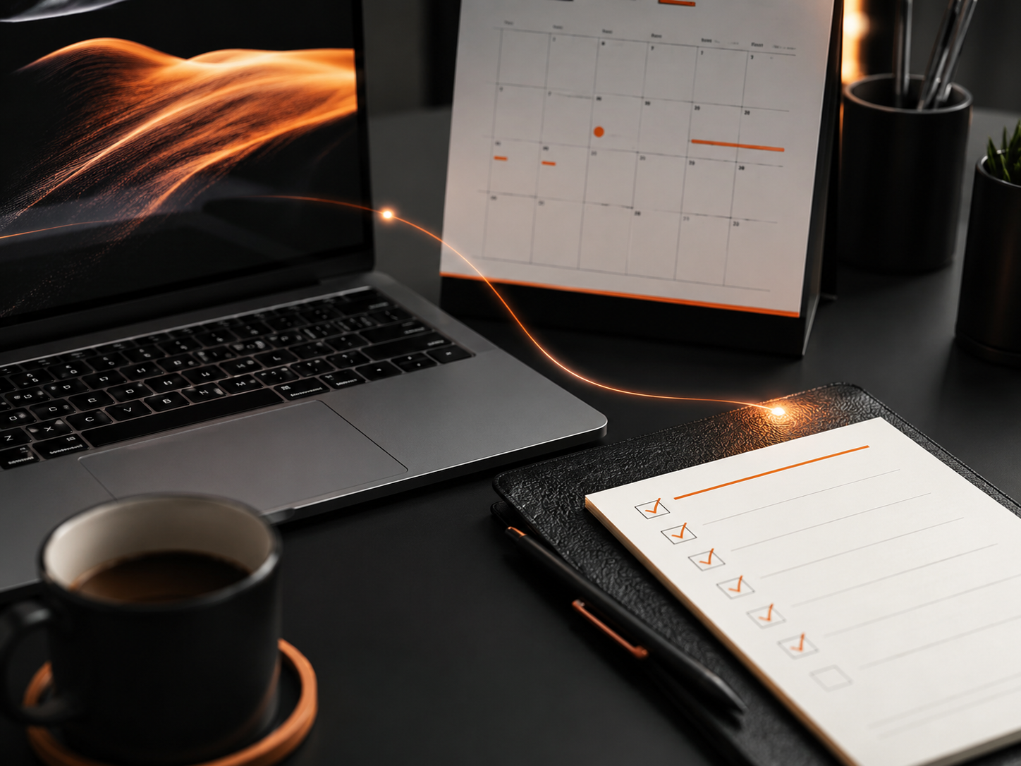 Calendrier et checklist sur un bureau